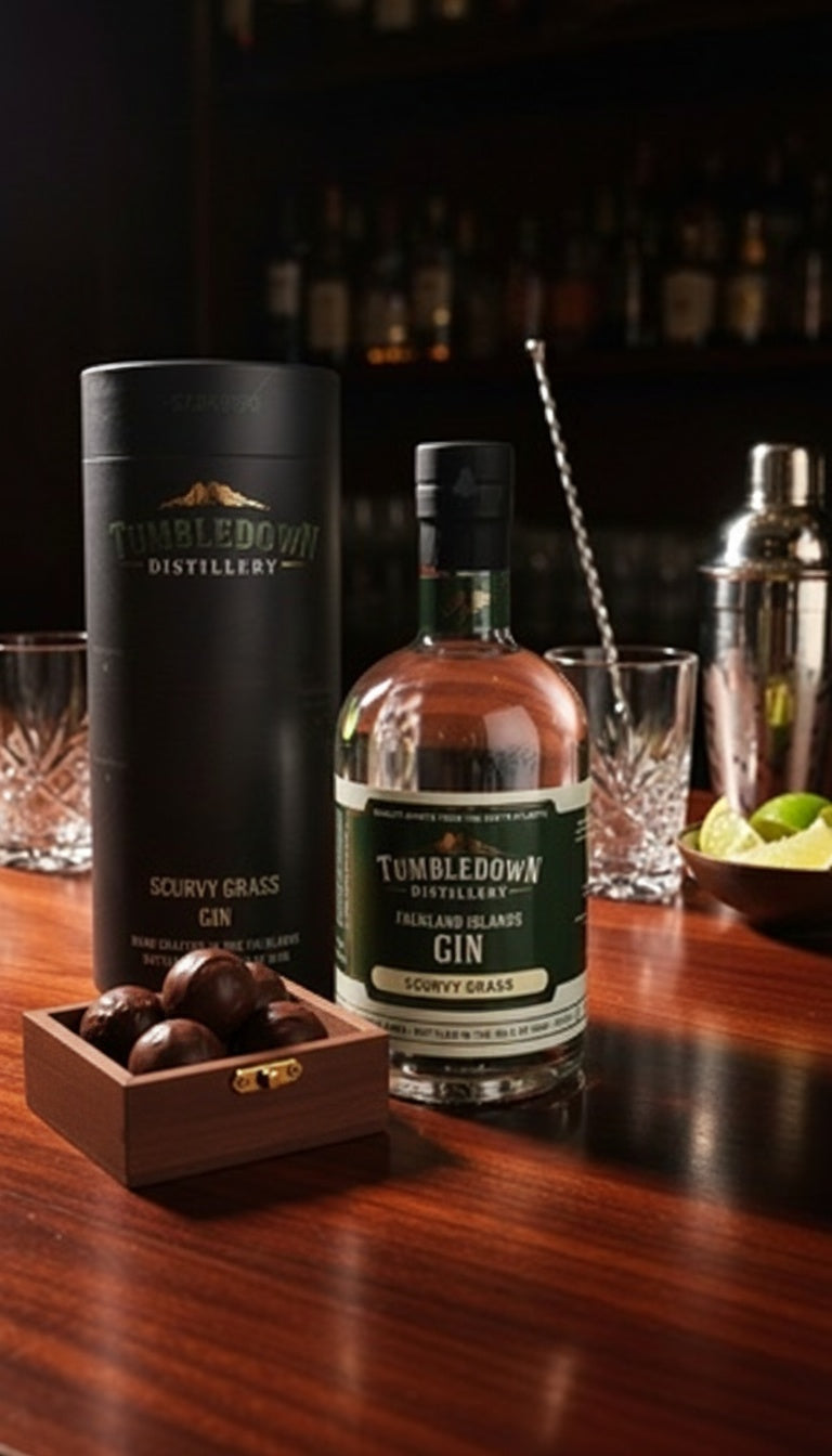Tumbledown Gin 50cl 46% ABV. With 6 Gin Chocolate Truffles