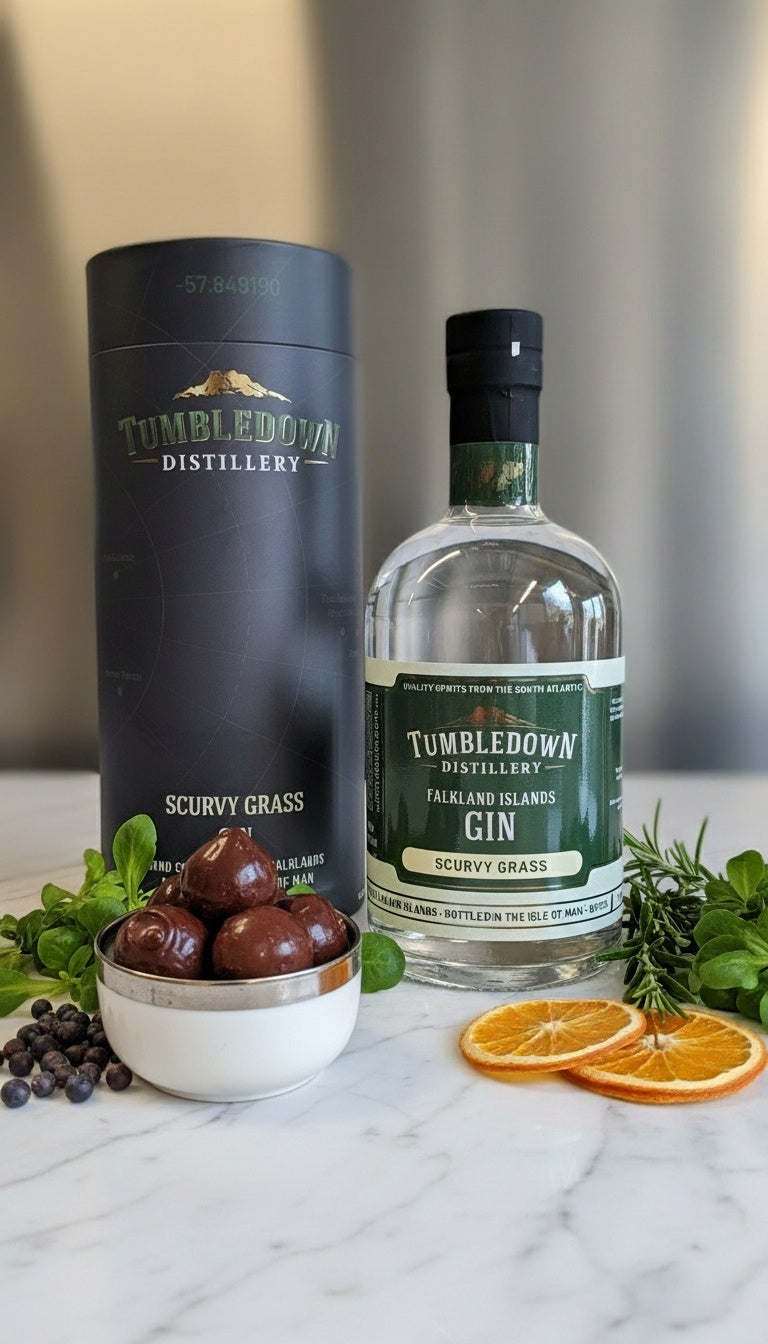 Tumbledown Gin 50cl 46% ABV. With 6 Gin Chocolate Truffles
