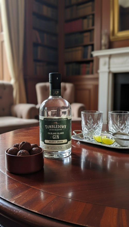 Tumbledown Gin 50cl 46% ABV. With 6 Gin Chocolate Truffles